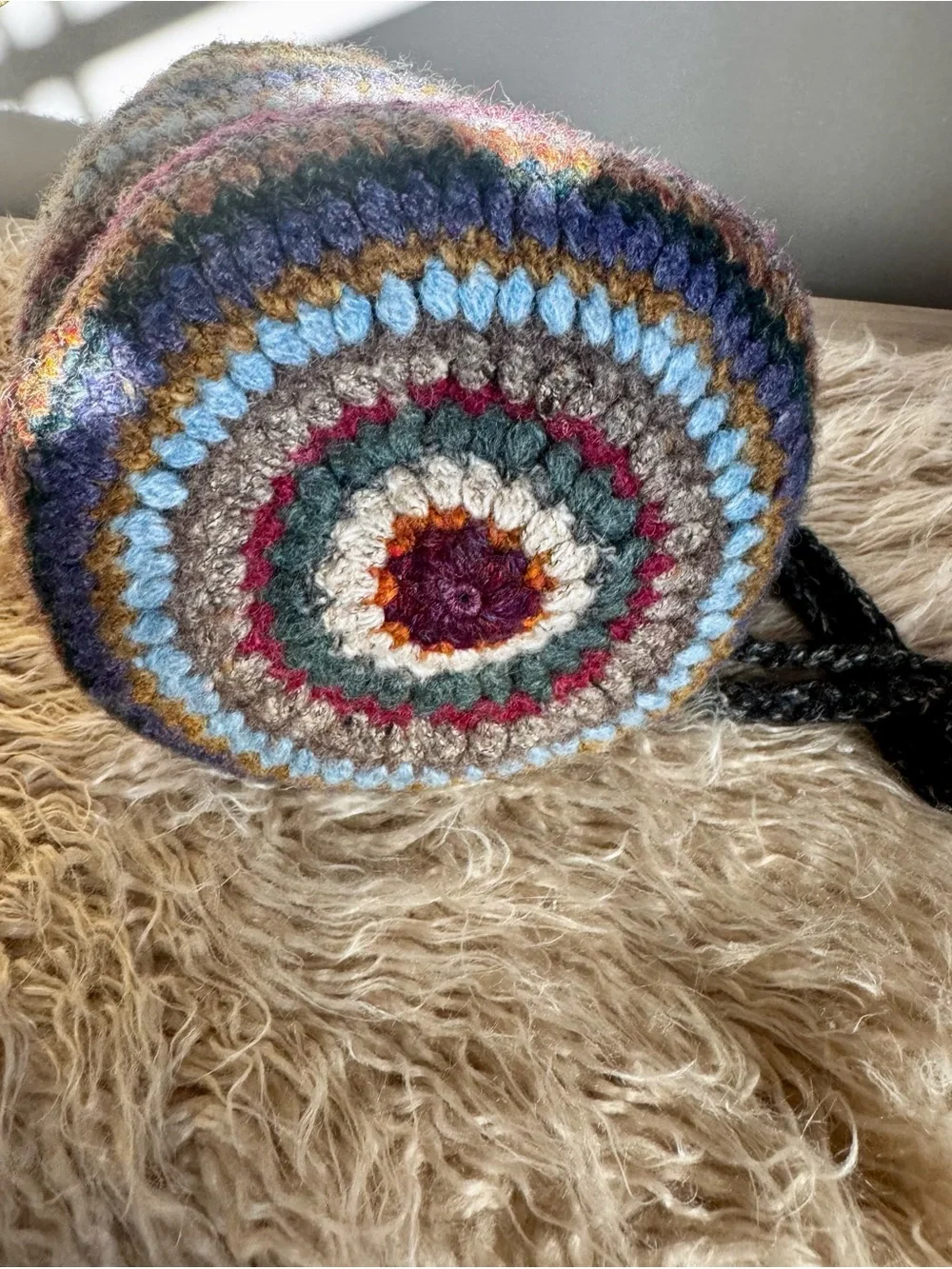 Susan Martin for Garnet Hill 100% Wool Crochet Bucket Shoulder Bag Boho